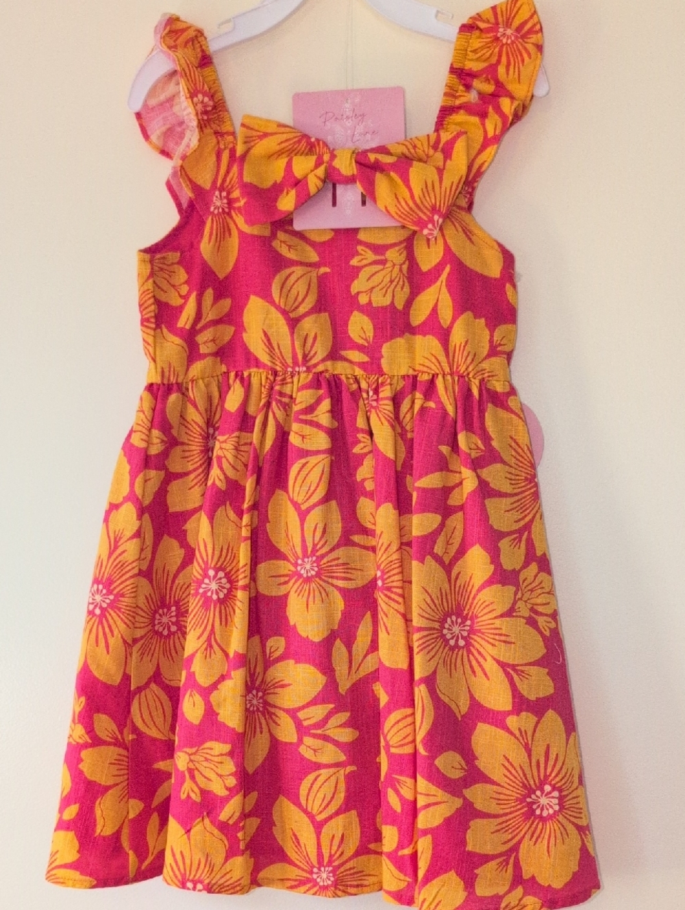 Girls' Pink & Orange Floral Ruffle-Shoulder Sun Dress